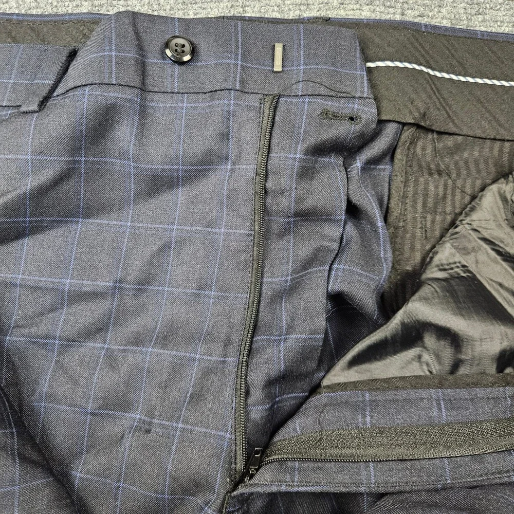 Vitali Mens Navy Windowpane Plaid Dress Pants Flat Front M3071-NP Size 43x29